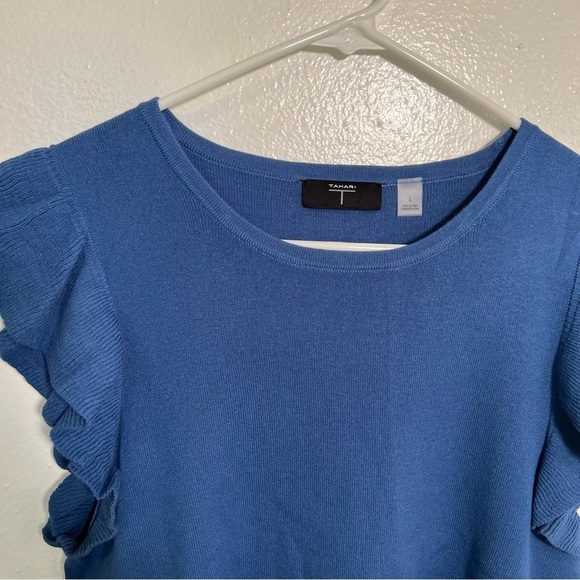 T Tahari Flutter Sleeve Sweater Knit Top Blue L - Picture 3 of 12